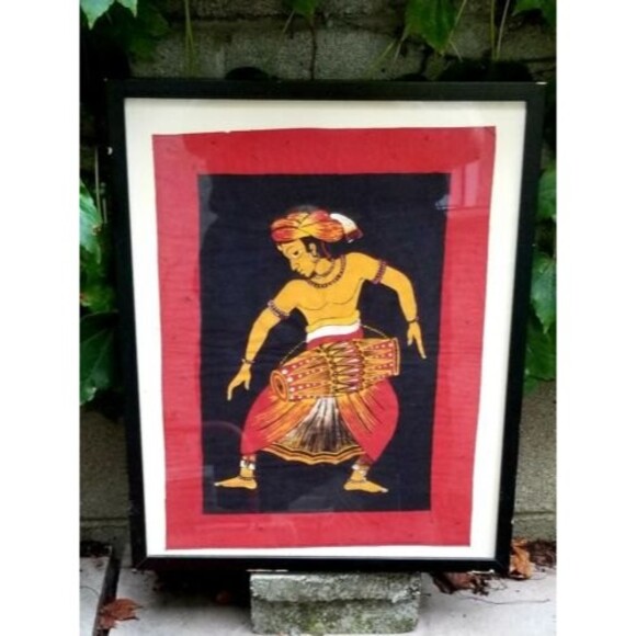 Vintage Silkscreen Batik Drummer Framed Print 18"x13" Framed to 20.75"x16.75" - Picture 1 of 2